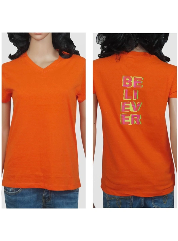 HRX LADIES V NECK TSHIRT  5A1 - Orange, XL