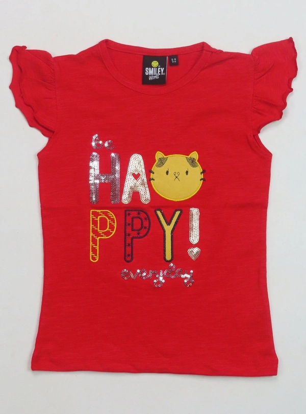 SMILEY GIRLS  STQUINNED TSHIRT 5C3 - Red, 4-5y