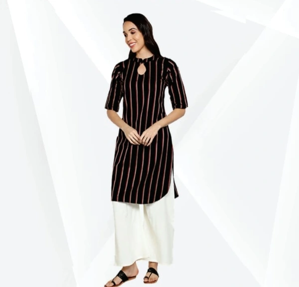 Fabclub Cotton  STRIPED Straight Kurti  For Women  085 - As image, L