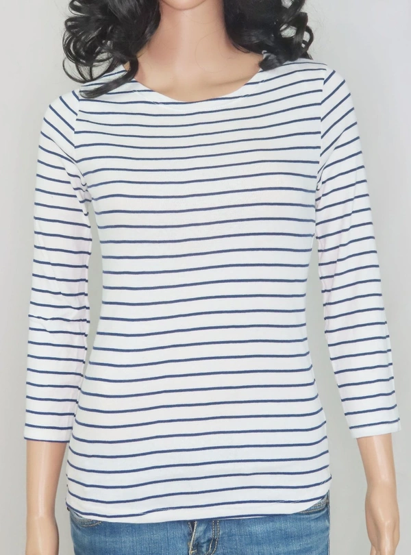S4S TEX STRIPED 3/4 Th SLEEVE T SHIRT 9A1 - White/ Navy Striped, L