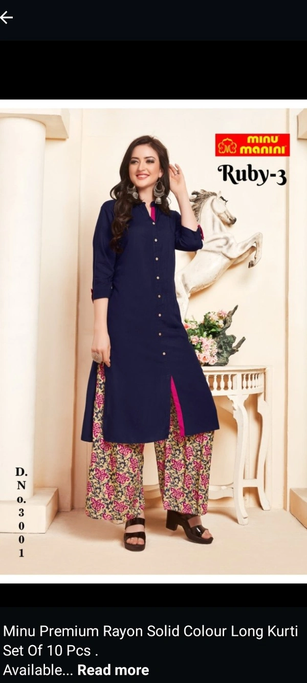 Minu Ruby 3 Rayon Long Kurti  001 - As image, M