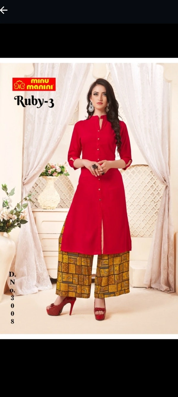 Minu Ruby 3 Rayon Long Kurti 3008 - As image, XL