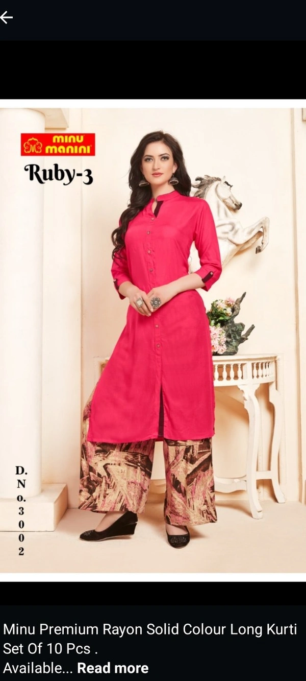 Minu Ruby3 Rayon  Long Kurti  002 - As image, M