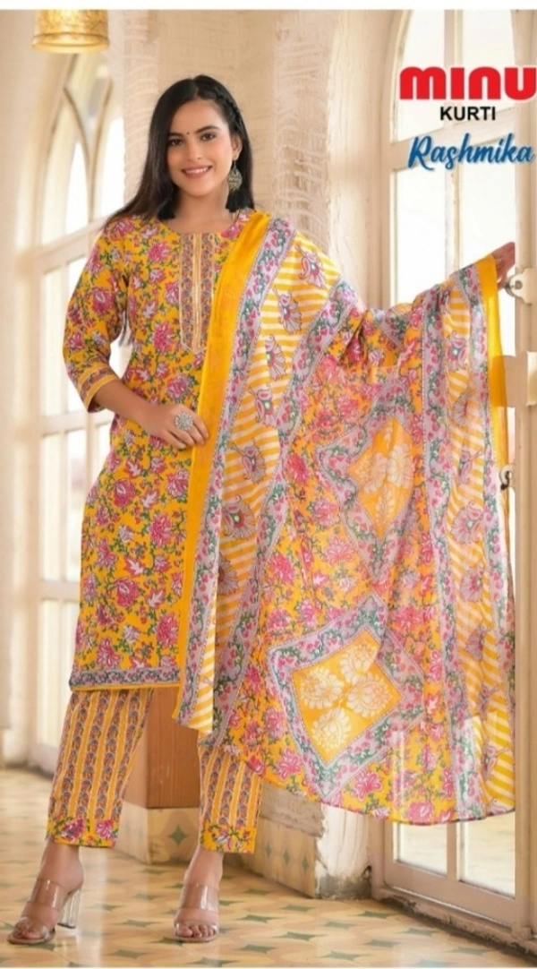 Minu Rashida Combo  With Dupatta  Kurti 1001 - As image, L