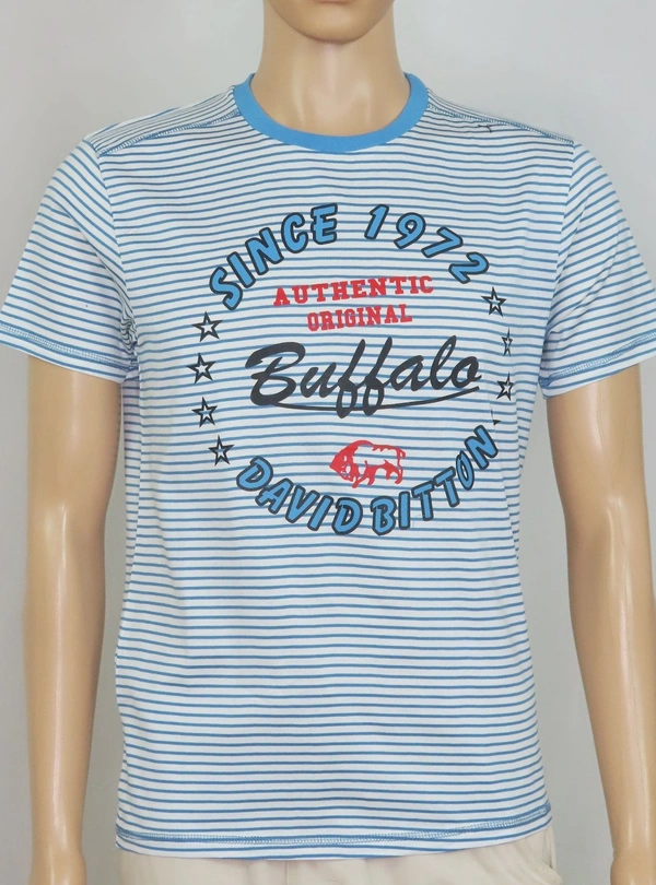 BUFFALO DAVID BITTON BUFFALO STRIPED N PRINTED T SHIRT 8B1 - White / Blue Striped, M