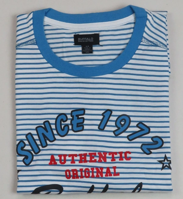 BUFFALO DAVID BITTON BUFFALO STRIPED N PRINTED T SHIRT 8B1 - White / Blue Striped, M
