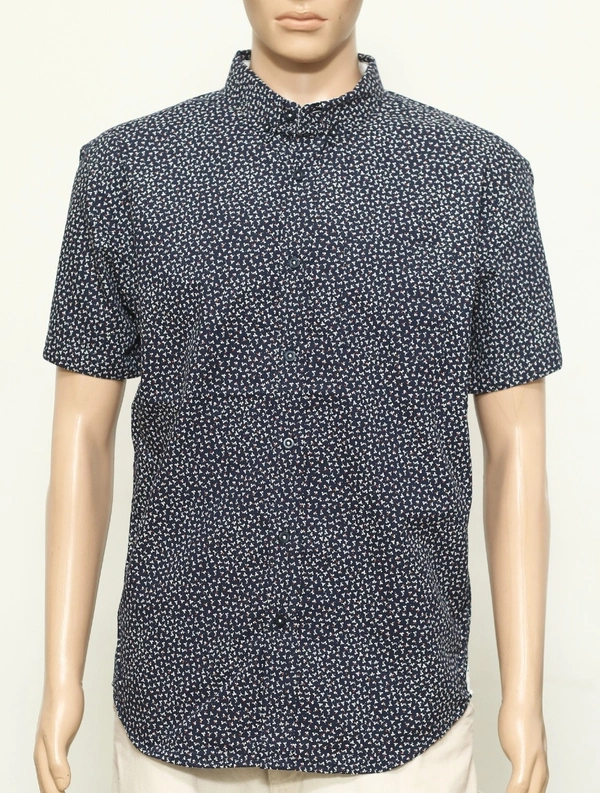 ELGHTHAVENUE  MENS SLIMFIT COTTON SHIRT  4N1 - Navy AOP, XL