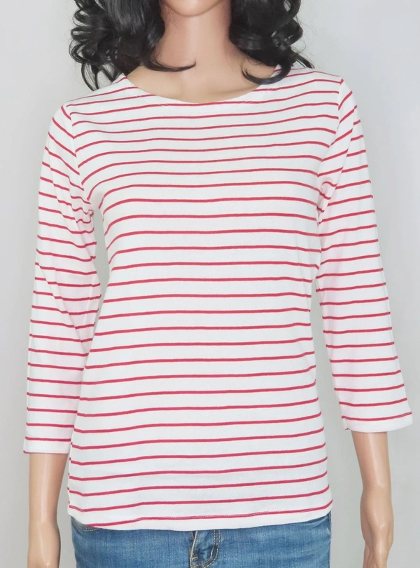 TEX STRIPED 3/4 TH SLEEVES  TSHIRT  9B1 - white/Red Striped, XL