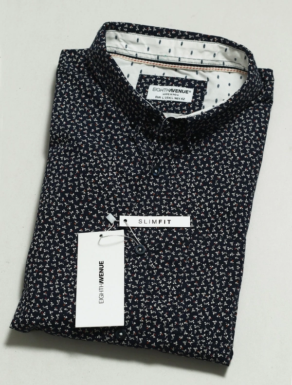 ELGHTHAVENUE  MENS SLIMFIT COTTON SHIRT  4N1 - Navy AOP, L
