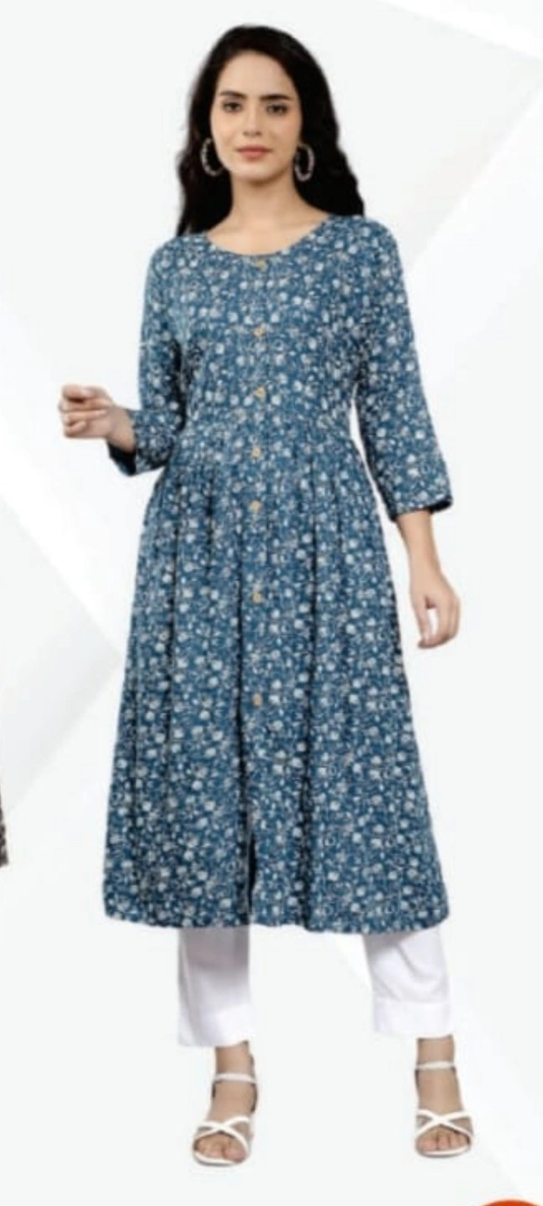 RAYON  PRINTED FLARED KURTI FOR WOMEN  121