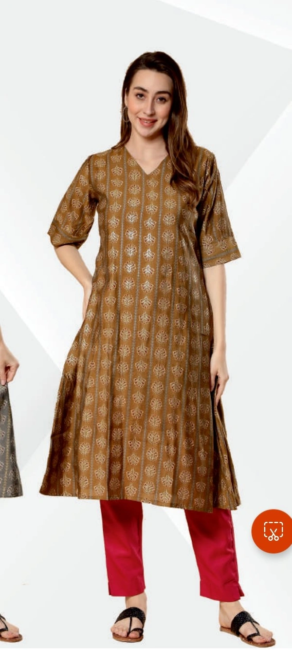 MODEL SILK GOLD PRINTED ALINE KURTA  FOR WOMEN  124