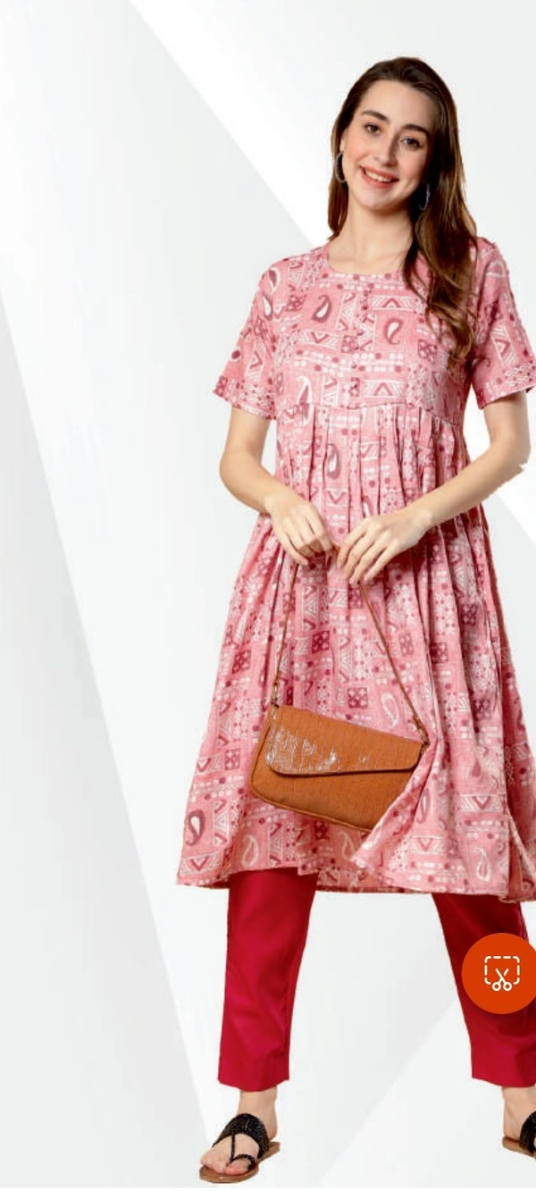 FABCLUB  RAYON  CAPSUIE GOLD  PRINTED ANARKALI KURTI  FOR WOMEN  - Light pink, XXL