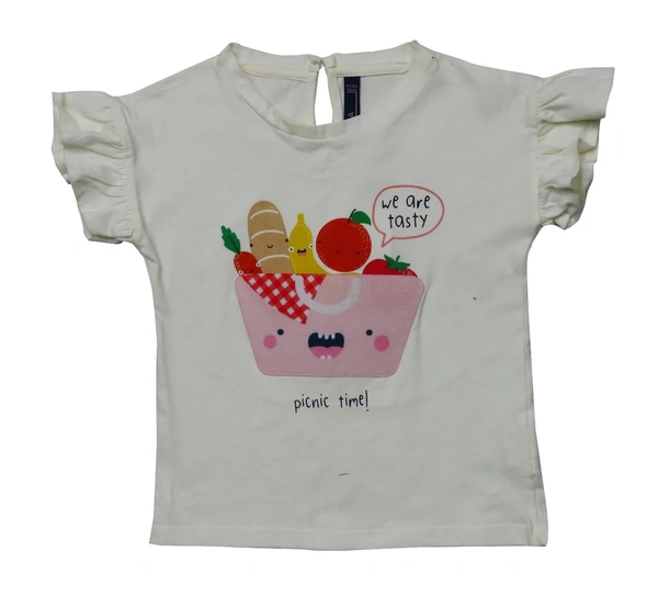 C&A BABY GIRLS PRINTED N APPLIQUE  TOP - 2/3y