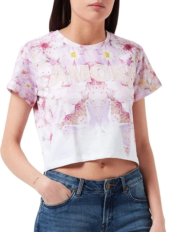 DESIGUAL LADIES PRINTED CROP TOP 84A  - WHITE AOP, XL