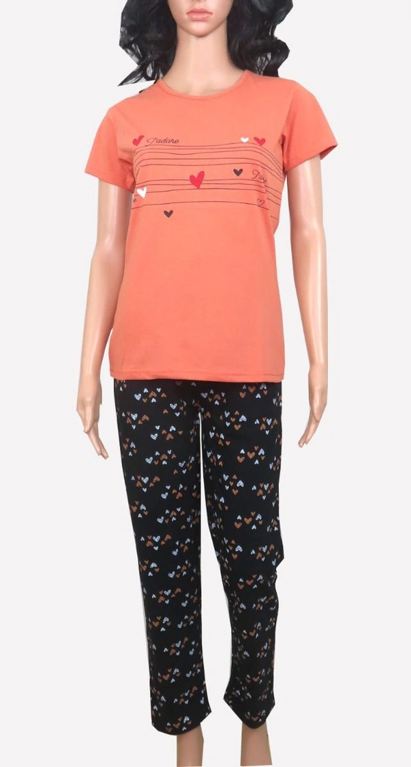 ESSANZZA LADlES PRINTED PYJAMA SET 99A - orange, XL