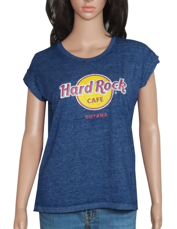 HARD ROCK CAFE LADIES BURNOUT T SHIRT 83A - Navy Blue, M