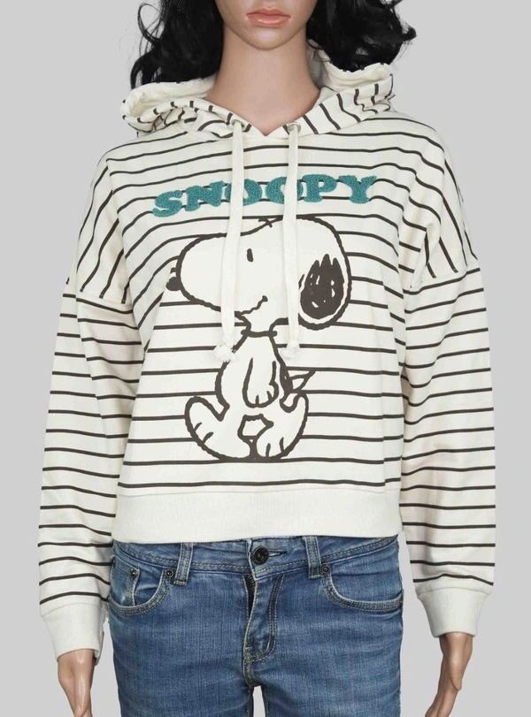 PEANUTS LADIES CROPPED SWEATSHIRT 54A - XS, white and line
