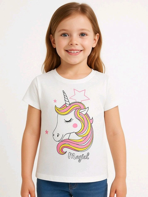 Lil Chic  Girl Printed Stretch Top  - White, 3y, Good Quality
