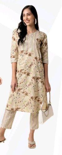 Alka Cotton Blend Floral Printed Straight Kurta 002 - Light Beige, 3XL