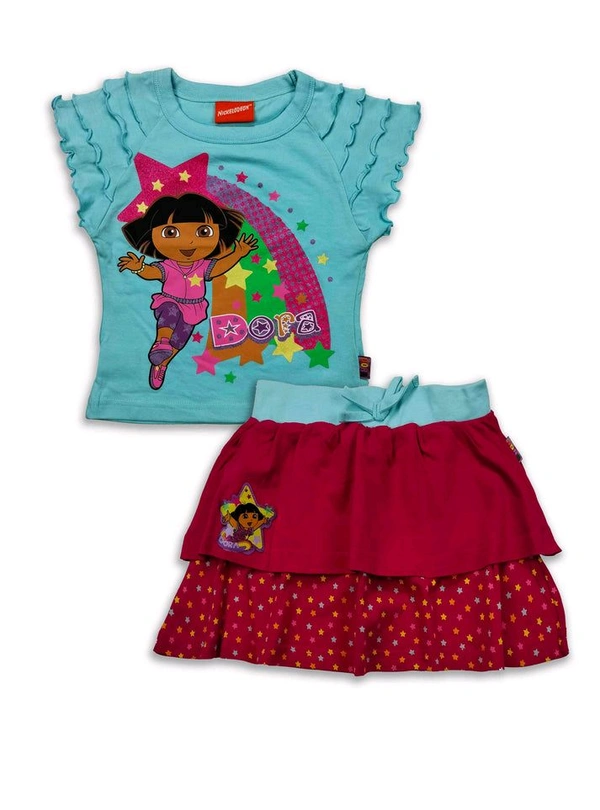 NICKELODEON Girls Printed Skirt Set - Teal, 4y, Good Quality