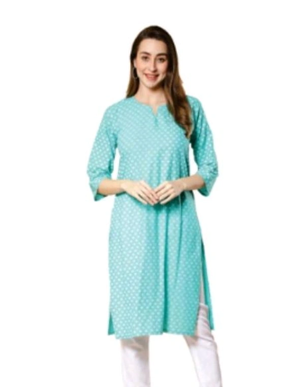 FABCULB FANCLUB COTTON PRINTED FLARED WOMEN KURTI 126 - Aqua, L