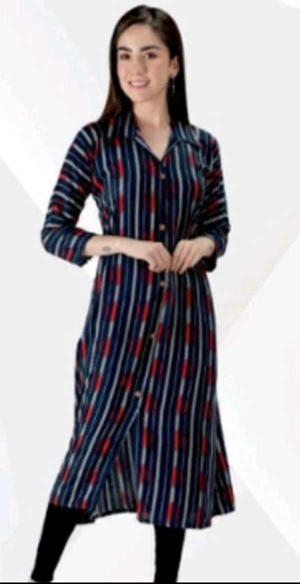 FANCLUB  FABCLUB HEAVY RAYON ALINE PRINTED FRONT SLIT WOMENS KURTI STRIPED STYLE - Purple, XL