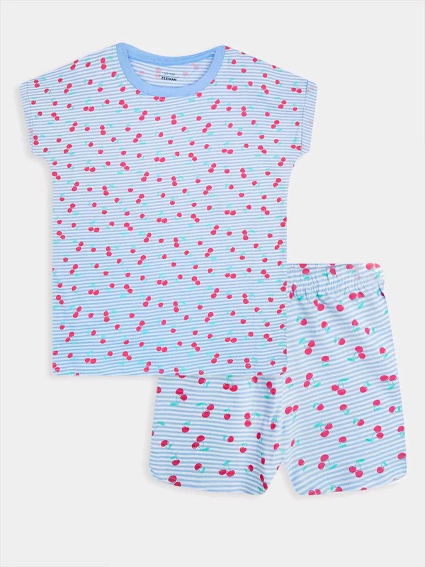 Zeema  Girls Printed Blue Shorty Set 1A1 - white / pink, 2-3y