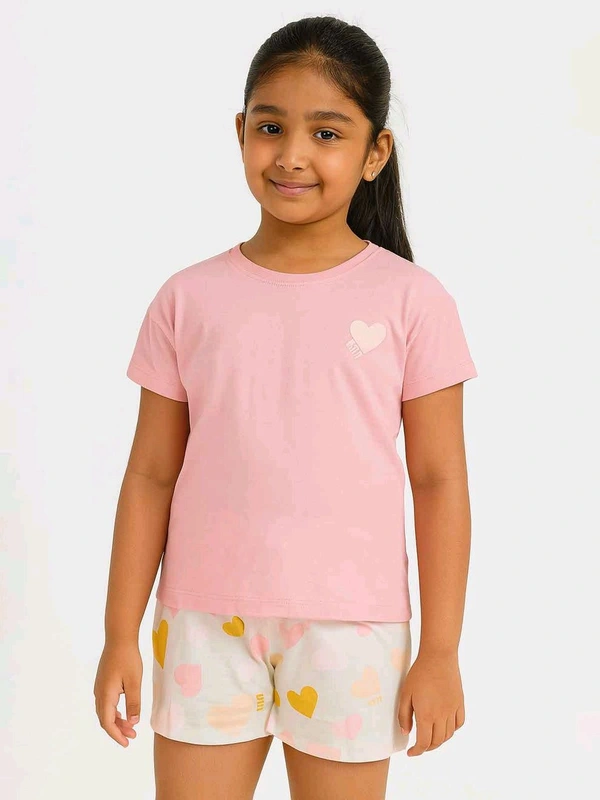 Zeema  Girls Printed Blue Shorty Set 1A1 - white / pink, 2-3y