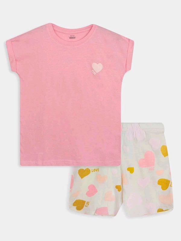 Zeema  Girls Printed Blue Shorty Set 1A1 - white / pink, 2-3y