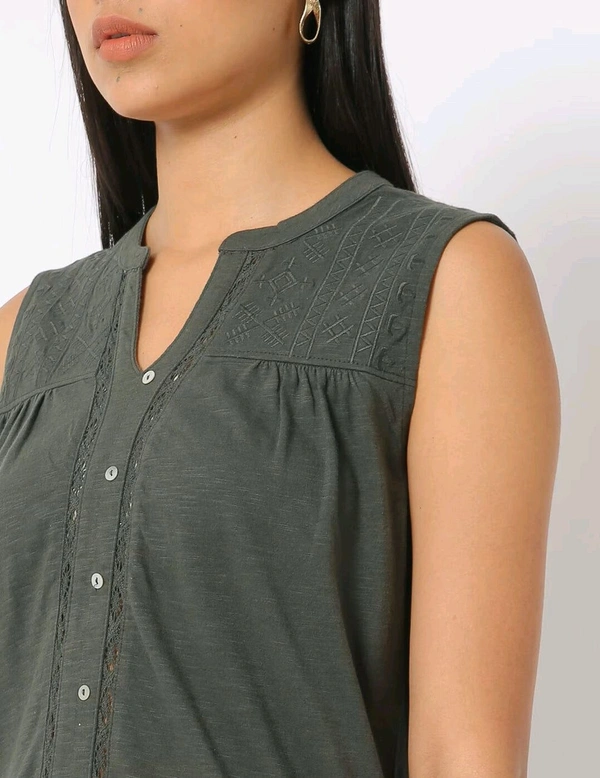 LEE COOPER  Ladies Embroidered Button Down top 84A - Gray, XL