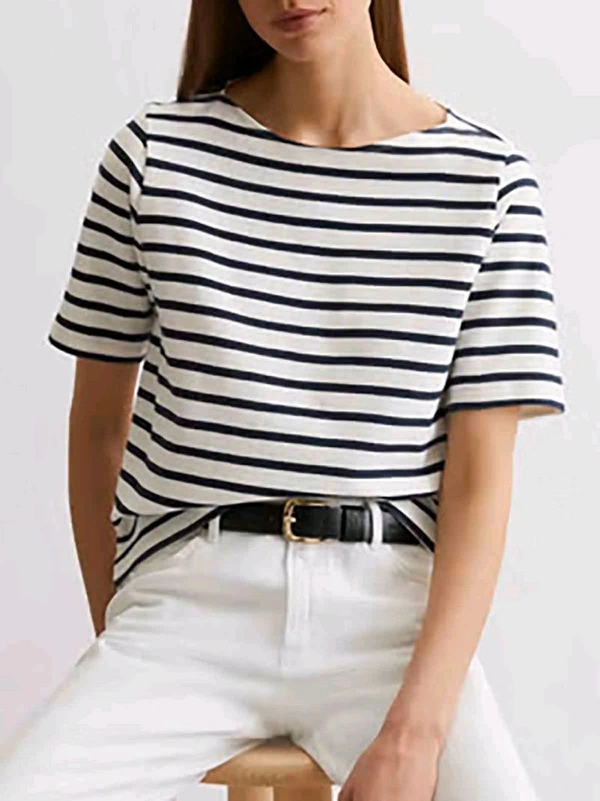 MARC O POLO Ladies Striped Boat Neck T-shirt 8B1 - Black /White, XS