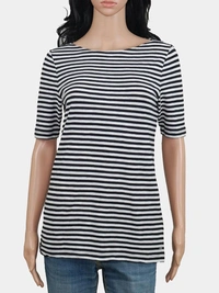 MARC O POLO Ladies Striped Boat Neck T-shirt 8B1 - Black /White, XS