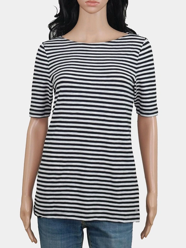 MARC O POLO Ladies Striped Boat Neck T-shirt 8B1 - Black /White, XS