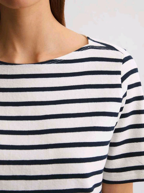 MARC O POLO Ladies Striped Boat Neck T-shirt 8B1 - Black /White, S