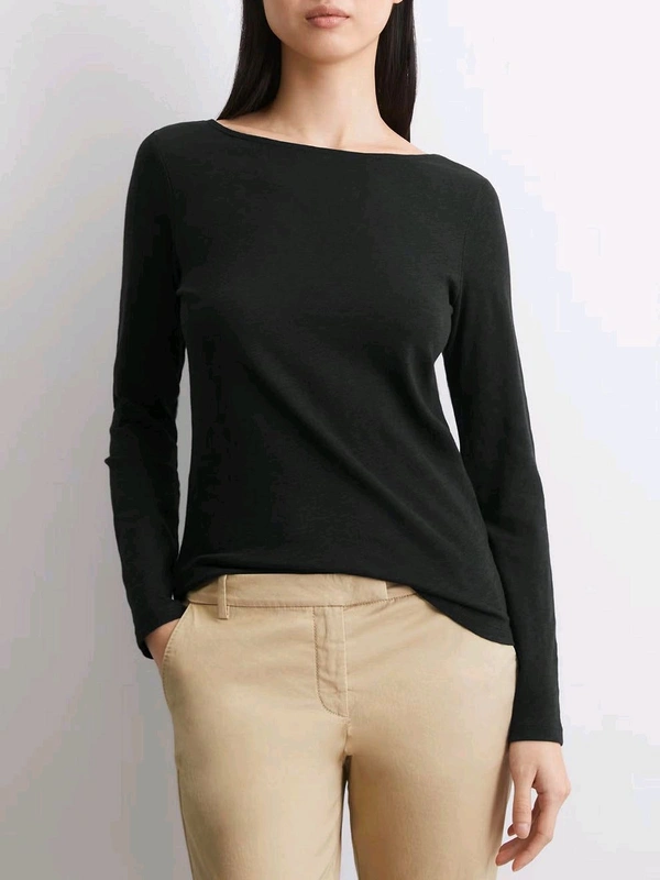 MarcPolo Ladies Slub Knit Long sleeve TSHIRT 7B1 - Black, XXS