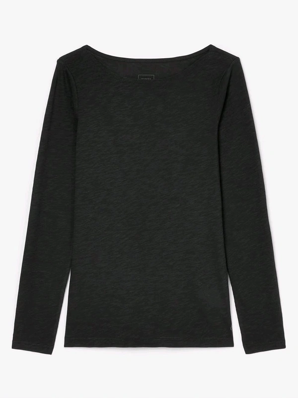 MarcPolo Ladies Slub Knit Long sleeve TSHIRT 7B1 - Black, XXS