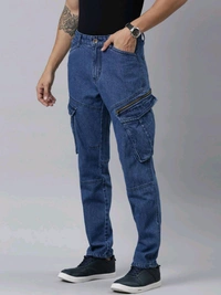 MENS DENIM  Navy cargo Jeans 6B1 - Navy Blue, 34