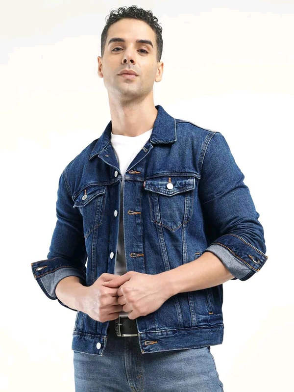 Soviet Mens Stretch Denim Jacket - Navy Blue, L