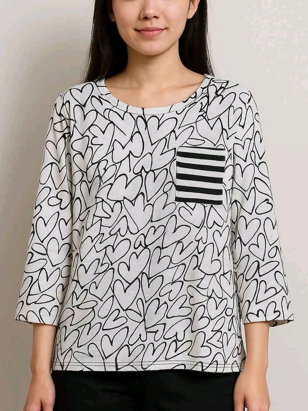 Weekend  Ladies 3/4th Sleeve AOP ToP 1C1 - White, XL, 0.250