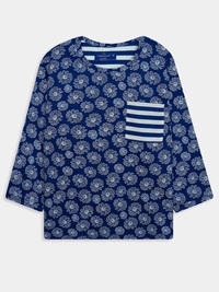 Ladies 3/4th Sleeve AOP ToP 1A1 - S, 0.250, Cornflower Blue