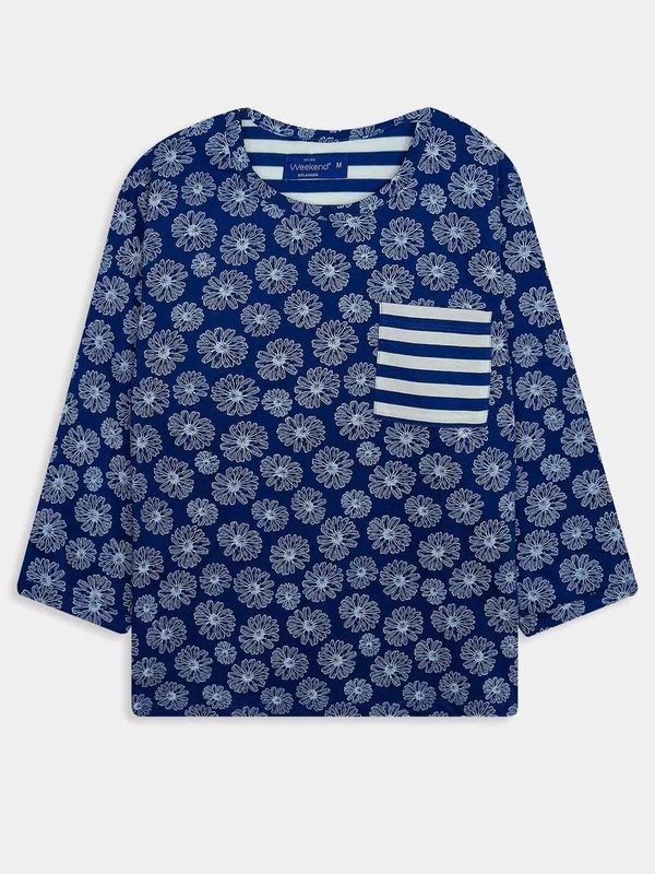 Ladies 3/4th Sleeve AOP ToP 1A1 - S, 0.250, Cornflower Blue