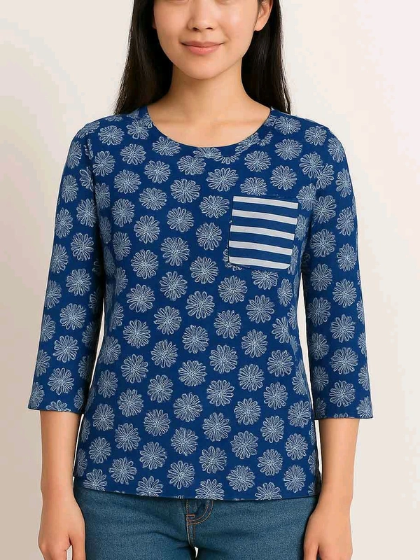 Ladies 3/4th Sleeve AOP ToP 1A1 - Eastern Blue, XL, 0.250