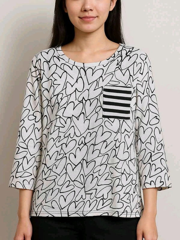Weekend  Ladies 3/4th Sleeve AOP ToP 1B3 - Teal, S, 0.250