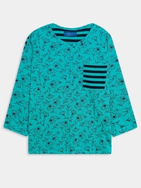 Weekend  Ladies 3/4th Sleeve AOP ToP 1B3 - Teal, M, 0.250
