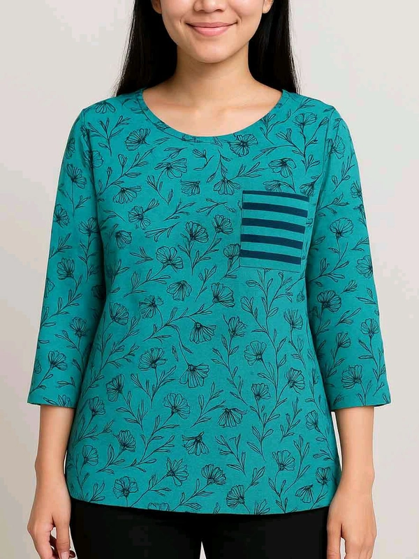 Weekend  Ladies 3/4th Sleeve AOP ToP 1B3 - Teal, L, 0.250