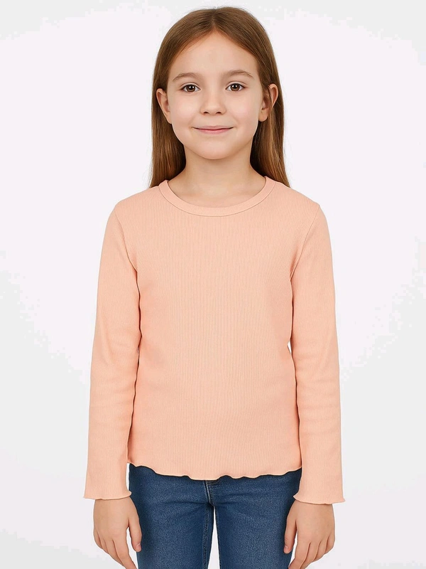 Litte Star Girls Ribbed Long Sleeve Top - Cameo, 3y