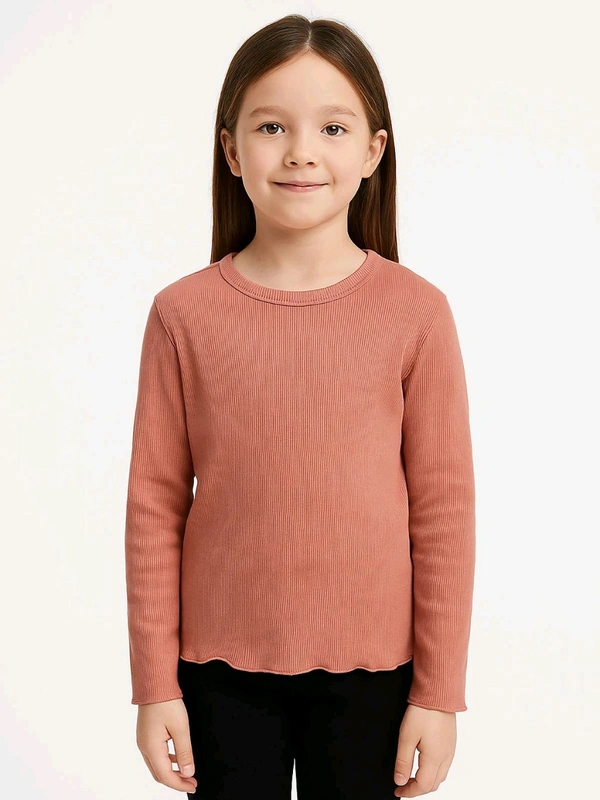Litte Star Girls Ribbed Long Sleeve Top - Cameo, 3y