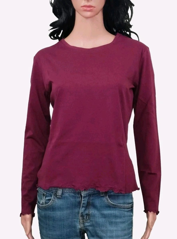 TERRANOVA  Ladies Long Sleeve Meroon T-shirt 6A1 - Maroon, O.350, L