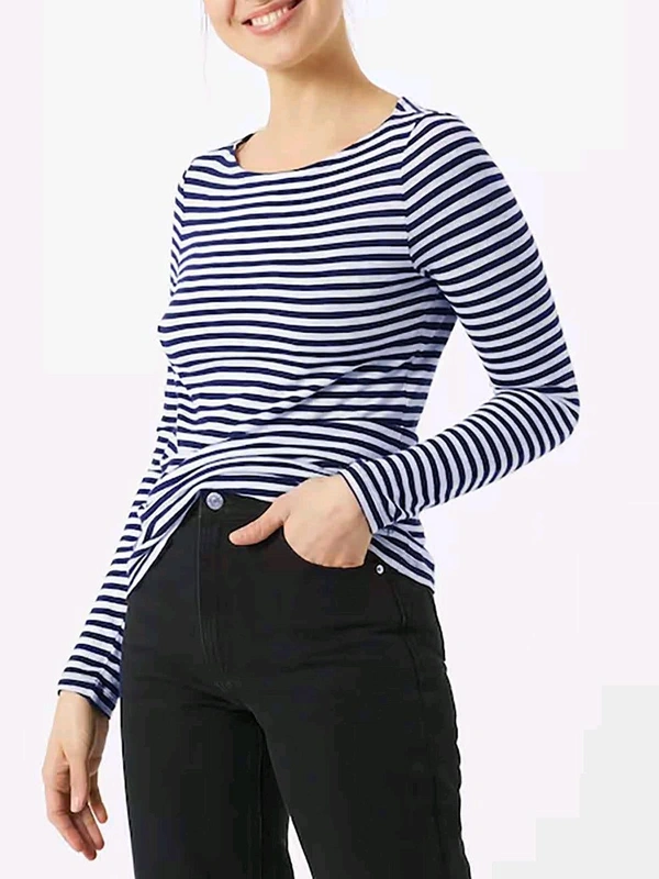 MarcPolo Ladies  Striped Long Sleeve To  - Black, XXS, 0.250