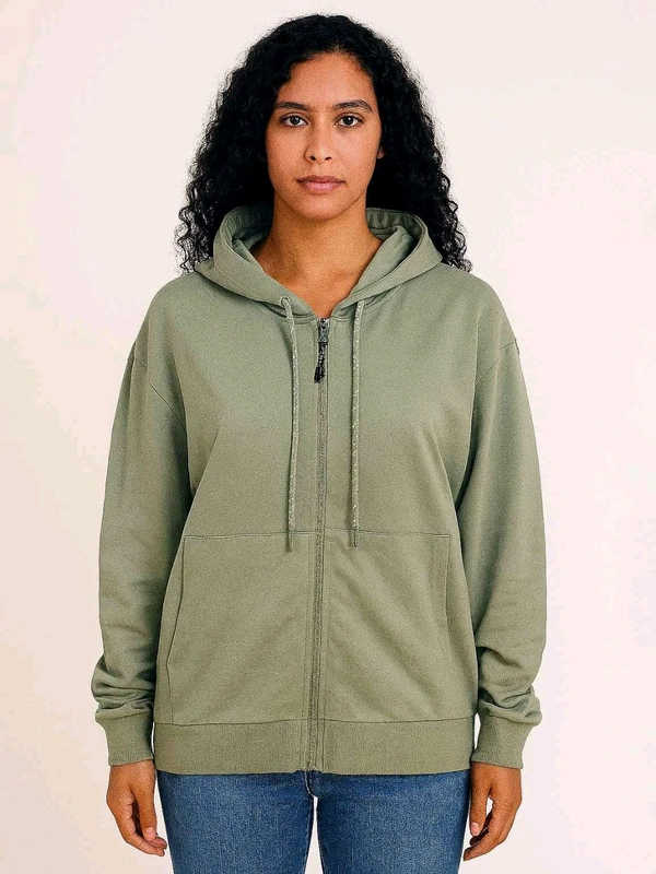 Ladies Hooded Full Zipper Sweatshirt Olive 3A3